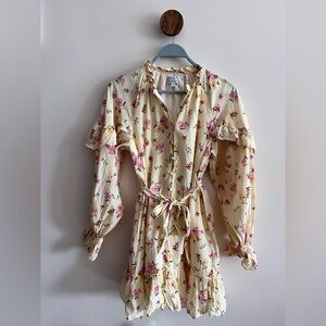 & Other Stories Women’s Cotton Silk Yellow Floral Tiered Long Sleeve Dress XS